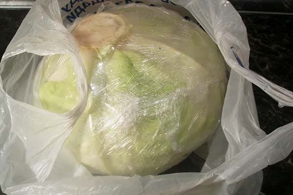 Head of cabbage in a package